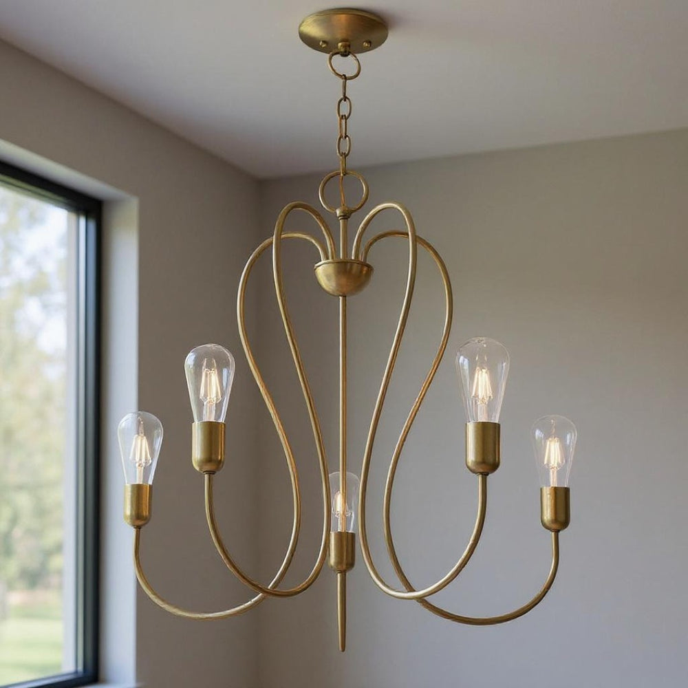 HomeRoots Five Light Dimmable Chandelier - Modern Cylinder Shades for Stylish Illumination in Any Space 687313