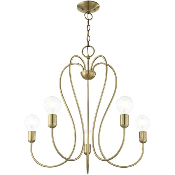 HomeRoots Five Light Dimmable Chandelier - Modern Cylinder Shades for Stylish Illumination in Any Space 687313