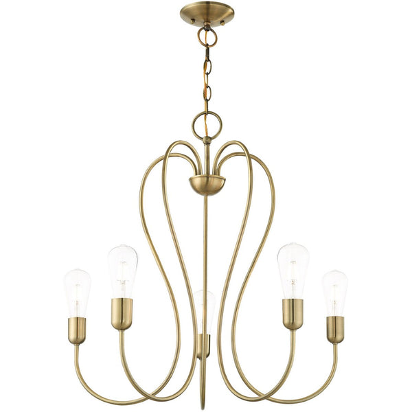 HomeRoots Five Light Dimmable Chandelier - Modern Cylinder Shades for Stylish Illumination in Any Space 687313