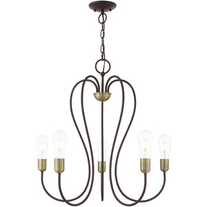 HomeRoots Five Light Dimmable Chandelier with Cylindrical Shades for Modern Elegance and Customizable Ambiance 687314