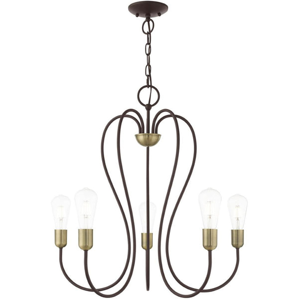HomeRoots Five Light Dimmable Chandelier with Cylindrical Shades for Modern Elegance and Customizable Ambiance 687314
