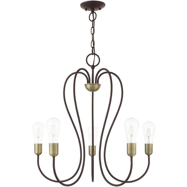 HomeRoots Five Light Dimmable Chandelier with Cylindrical Shades for Modern Elegance and Customizable Ambiance 687314