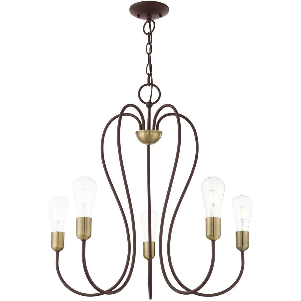HomeRoots Five Light Dimmable Chandelier with Cylindrical Shades for Modern Elegance and Customizable Ambiance 687314