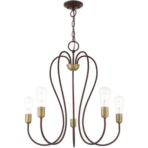 HomeRoots Five Light Dimmable Chandelier with Cylindrical Shades for Modern Elegance and Customizable Ambiance 687314