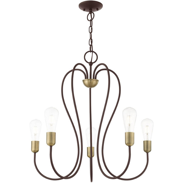 HomeRoots Five Light Dimmable Chandelier with Cylindrical Shades for Modern Elegance and Customizable Ambiance 687314