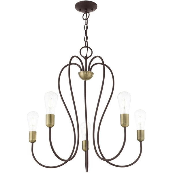HomeRoots Five Light Dimmable Chandelier with Cylindrical Shades for Modern Elegance and Customizable Ambiance 687314