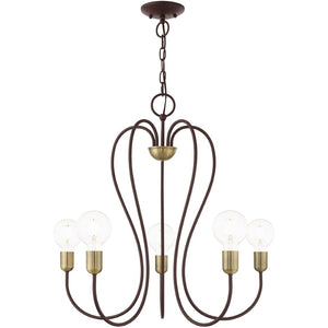 HomeRoots Five Light Dimmable Chandelier with Cylindrical Shades for Modern Elegance and Customizable Ambiance 687314