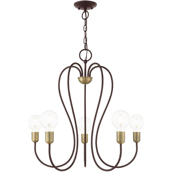 HomeRoots Five Light Dimmable Chandelier with Cylindrical Shades for Modern Elegance and Customizable Ambiance 687314