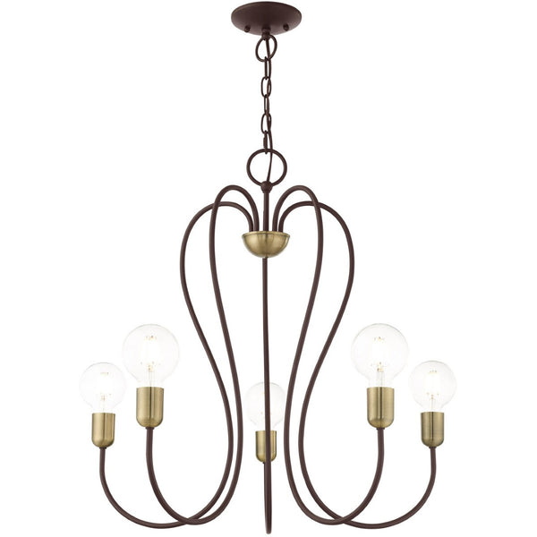 HomeRoots Five Light Dimmable Chandelier with Cylindrical Shades for Modern Elegance and Customizable Ambiance 687314