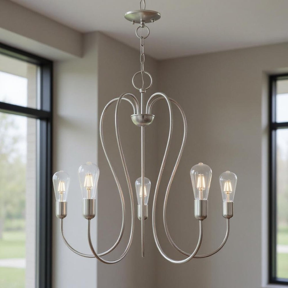 HomeRoots Five Light Dimmable Chandelier - Modern Cylindrical Steel Design for Versatile, Custom Illumination 687315