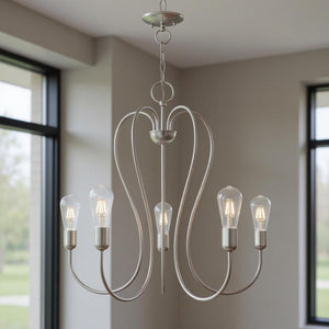 HomeRoots Five Light Dimmable Chandelier - Modern Cylindrical Steel Design for Versatile, Custom Illumination 687315