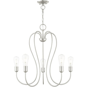 HomeRoots Five Light Dimmable Chandelier - Modern Cylindrical Steel Design for Versatile, Custom Illumination 687315