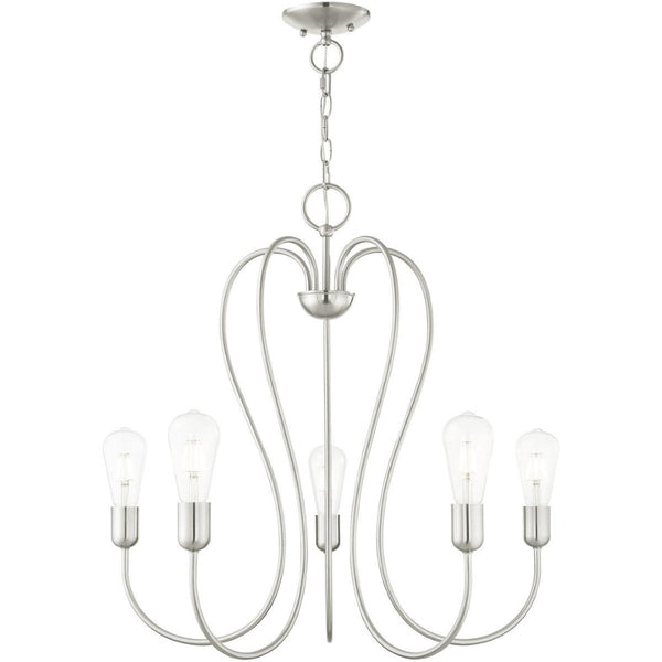 HomeRoots Five Light Dimmable Chandelier - Modern Cylindrical Steel Design for Versatile, Custom Illumination 687315