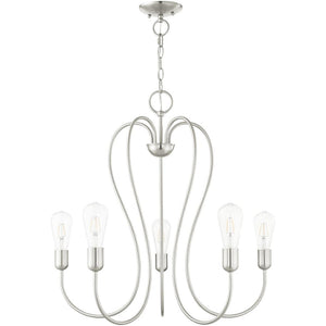 HomeRoots Five Light Dimmable Chandelier - Modern Cylindrical Steel Design for Versatile, Custom Illumination 687315