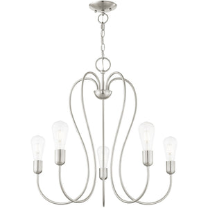 HomeRoots Five Light Dimmable Chandelier - Modern Cylindrical Steel Design for Versatile, Custom Illumination 687315