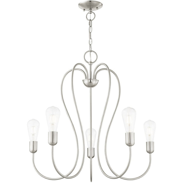 HomeRoots Five Light Dimmable Chandelier - Modern Cylindrical Steel Design for Versatile, Custom Illumination 687315