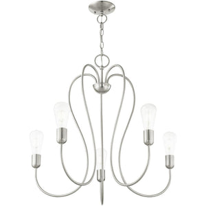 HomeRoots Five Light Dimmable Chandelier - Modern Cylindrical Steel Design for Versatile, Custom Illumination 687315
