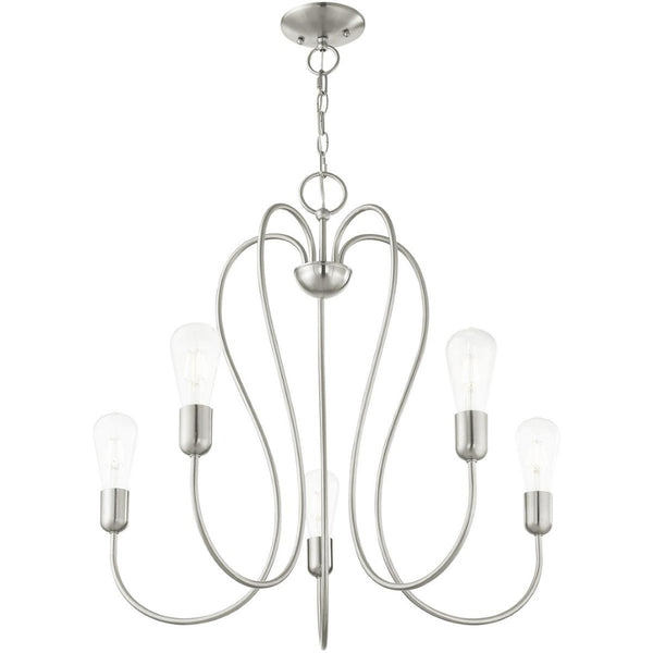 HomeRoots Five Light Dimmable Chandelier - Modern Cylindrical Steel Design for Versatile, Custom Illumination 687315