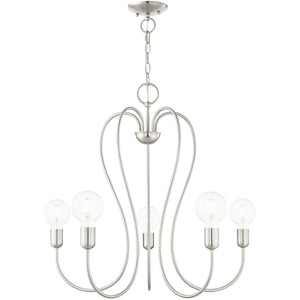 HomeRoots Five Light Dimmable Chandelier - Modern Cylindrical Steel Design for Versatile, Custom Illumination 687315