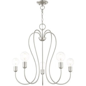 HomeRoots Five Light Dimmable Chandelier - Modern Cylindrical Steel Design for Versatile, Custom Illumination 687315
