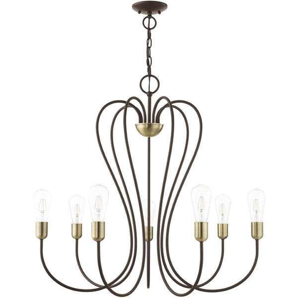 HomeRoots Seven Light Dimmable Chandelier - Modern Sculptural Design for Dining Rooms & Living Spaces Ambiance 687317