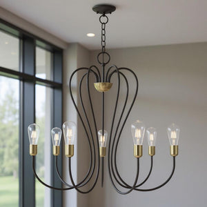 HomeRoots Seven Light Dimmable Chandelier - Modern Sculptural Design for Dining Rooms & Living Spaces Ambiance 687317