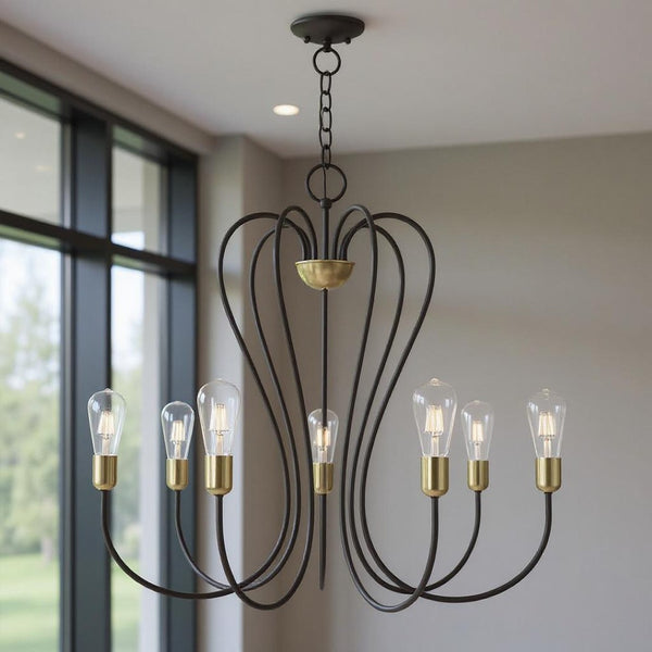 HomeRoots Seven Light Dimmable Chandelier - Modern Sculptural Design for Dining Rooms & Living Spaces Ambiance 687317
