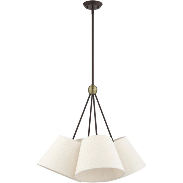 HomeRoots Four Light Dimmable Chandelier with Elegant Cylinder Shades for Modern Home Ambiance and Style 687320