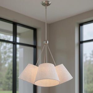 HomeRoots Four Light Dimmable Chandelier with Sleek Cylindrical Shades for Modern Home Decor and Ambiance 687321