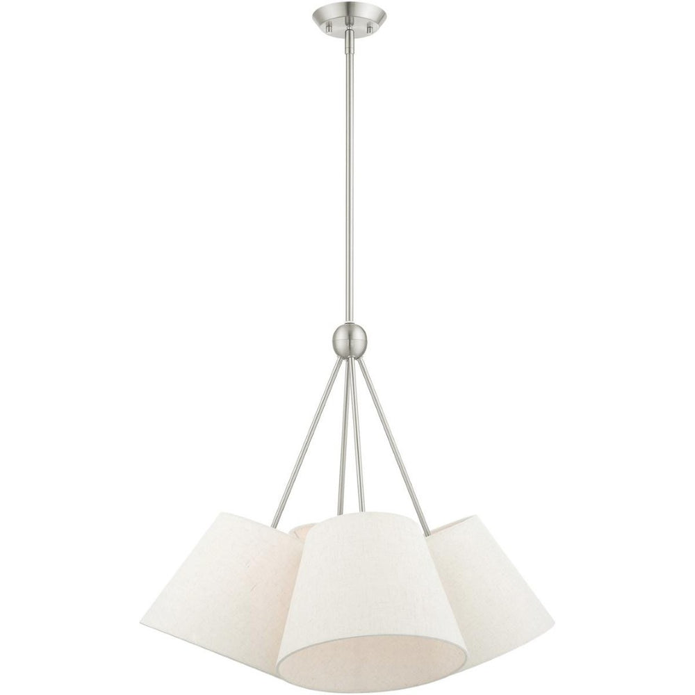 HomeRoots Four Light Dimmable Chandelier with Sleek Cylindrical Shades for Modern Home Decor and Ambiance 687321