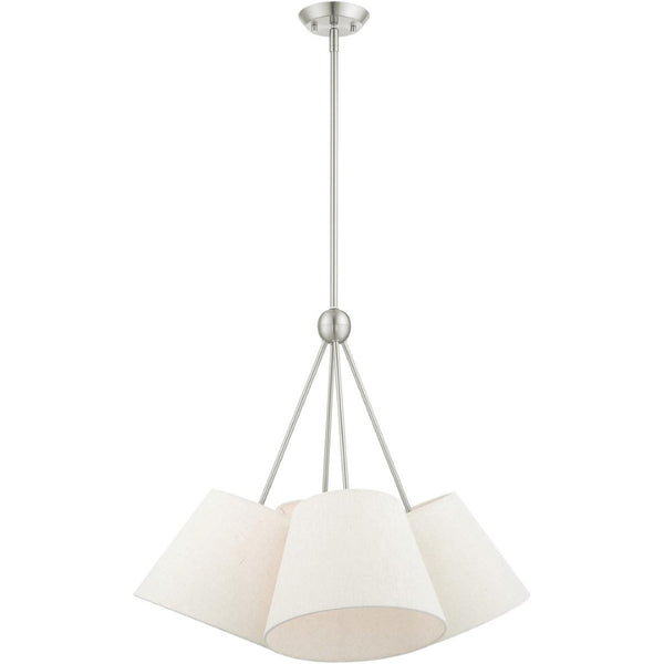 HomeRoots Four Light Dimmable Chandelier with Sleek Cylindrical Shades for Modern Home Decor and Ambiance 687321