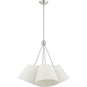 HomeRoots Four Light Dimmable Chandelier with Sleek Cylindrical Shades for Modern Home Decor and Ambiance 687321
