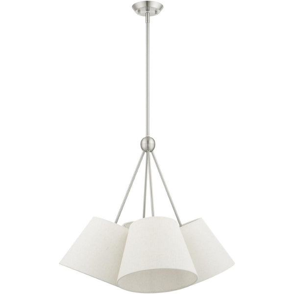 HomeRoots Four Light Dimmable Chandelier with Sleek Cylindrical Shades for Modern Home Decor and Ambiance 687321