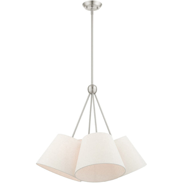 HomeRoots Four Light Dimmable Chandelier with Sleek Cylindrical Shades for Modern Home Decor and Ambiance 687321