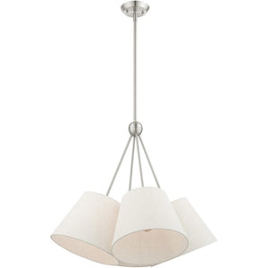 HomeRoots Four Light Dimmable Chandelier with Sleek Cylindrical Shades for Modern Home Decor and Ambiance 687321