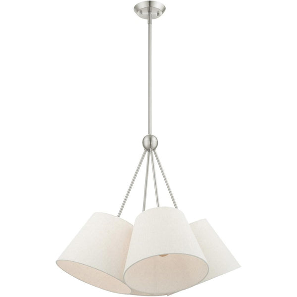 HomeRoots Four Light Dimmable Chandelier with Sleek Cylindrical Shades for Modern Home Decor and Ambiance 687321