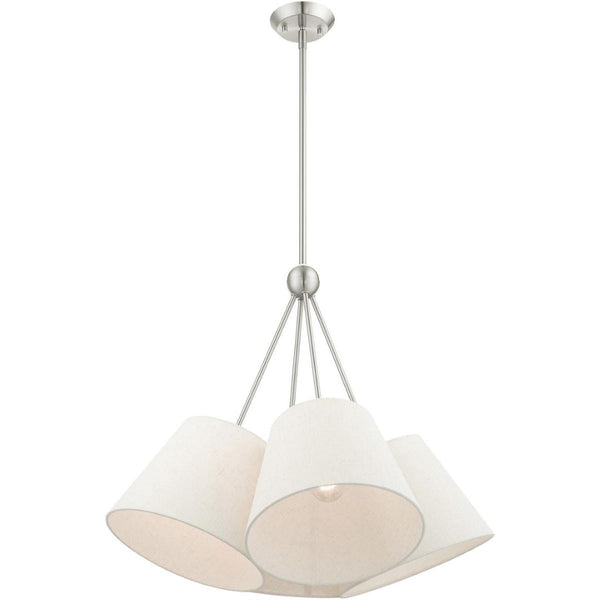 HomeRoots Four Light Dimmable Chandelier with Sleek Cylindrical Shades for Modern Home Decor and Ambiance 687321