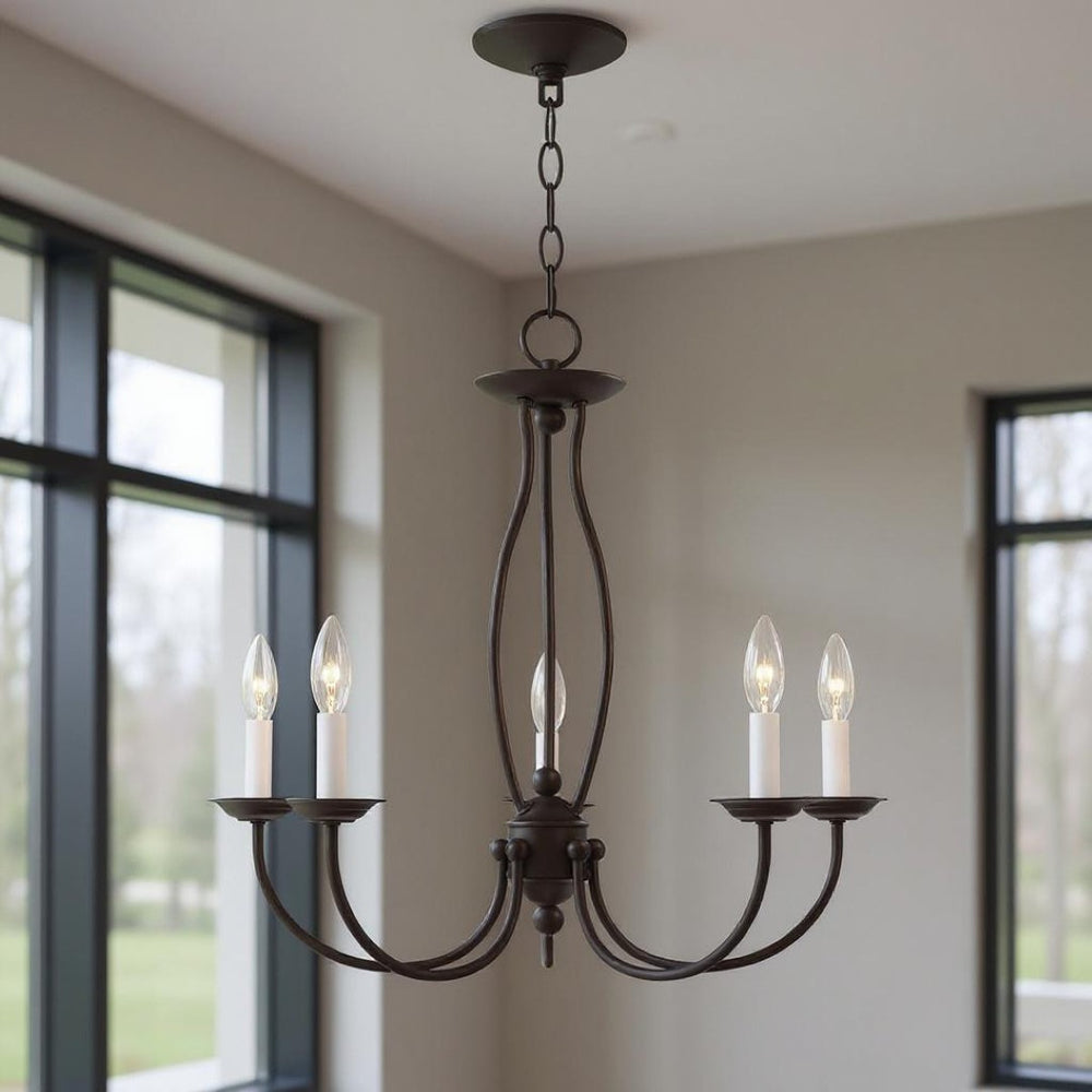 HomeRoots Bronze Five-Light Dimmable Chandelier with Unique Shades - Elegant Lighting for Any Indoor Space 687324