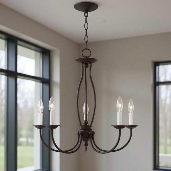 HomeRoots Bronze Five-Light Dimmable Chandelier with Unique Shades - Elegant Lighting for Any Indoor Space 687324