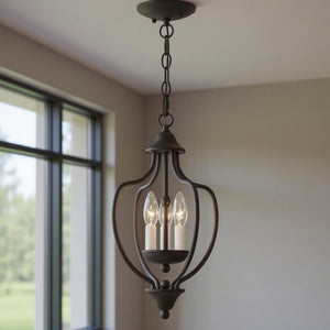 HomeRoots Bronze Three-Light Dimmable Chandelier with Cylinder Shades - Elegant Lighting for Any Room 687326