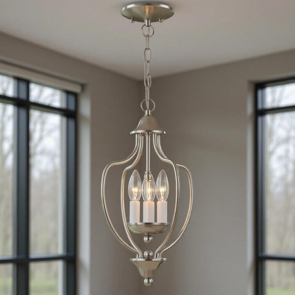 HomeRoots Three Light Dimmable Chandelier - Modern Steel Design with Adjustable Brightness for Any Room 687327