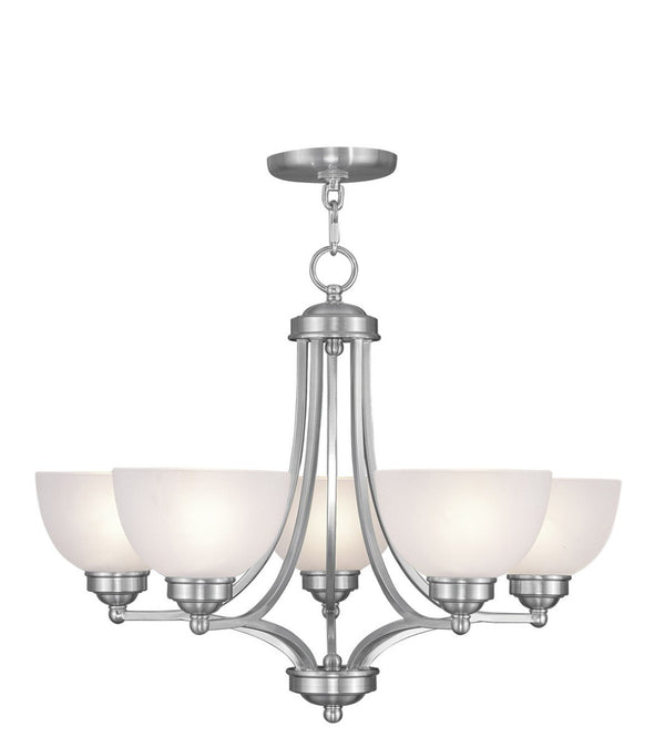 HomeRoots Five Light Dimmable Chandelier – Modern Steel Fixture with Cylindrical Shades for Versatile Illumination 687331