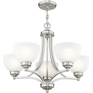 HomeRoots Five Light Dimmable Chandelier – Modern Steel Fixture with Cylindrical Shades for Versatile Illumination 687331