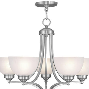 HomeRoots Five Light Dimmable Chandelier – Modern Steel Fixture with Cylindrical Shades for Versatile Illumination 687331