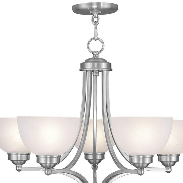 HomeRoots Five Light Dimmable Chandelier – Modern Steel Fixture with Cylindrical Shades for Versatile Illumination 687331