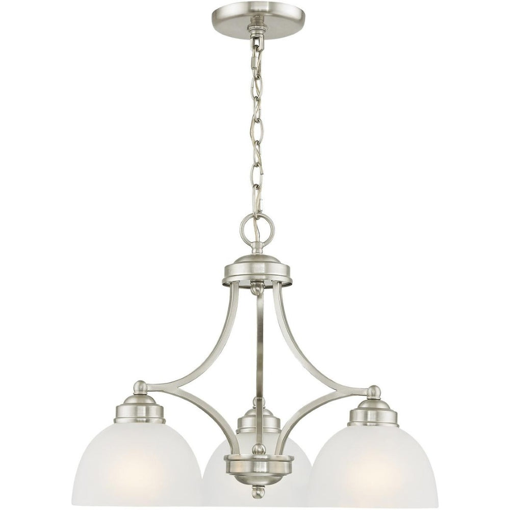 HomeRoots Nickel Three-Light Dimmable Chandelier with Off-White Shades for Elegant Home Ambiance Design 687332