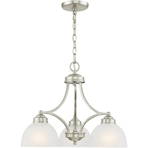 HomeRoots Nickel Three-Light Dimmable Chandelier with Off-White Shades for Elegant Home Ambiance Design 687332