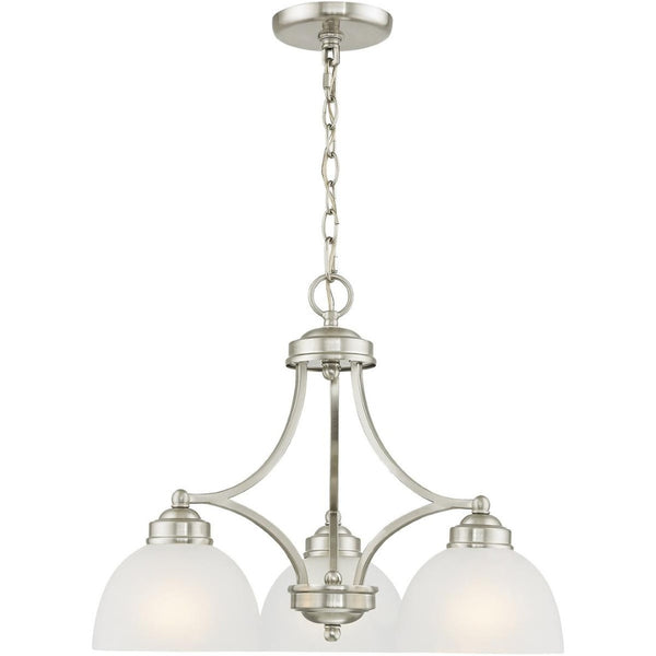 HomeRoots Nickel Three-Light Dimmable Chandelier with Off-White Shades for Elegant Home Ambiance Design 687332