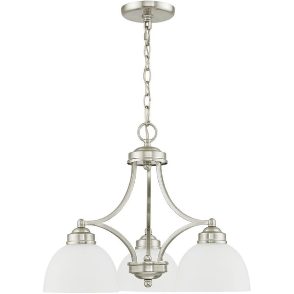 HomeRoots Nickel Three-Light Dimmable Chandelier with Off-White Shades for Elegant Home Ambiance Design 687332