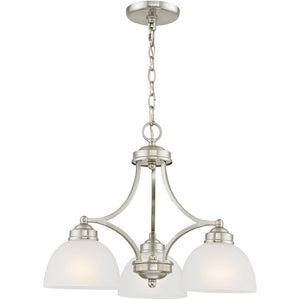 HomeRoots Nickel Three-Light Dimmable Chandelier with Off-White Shades for Elegant Home Ambiance Design 687332